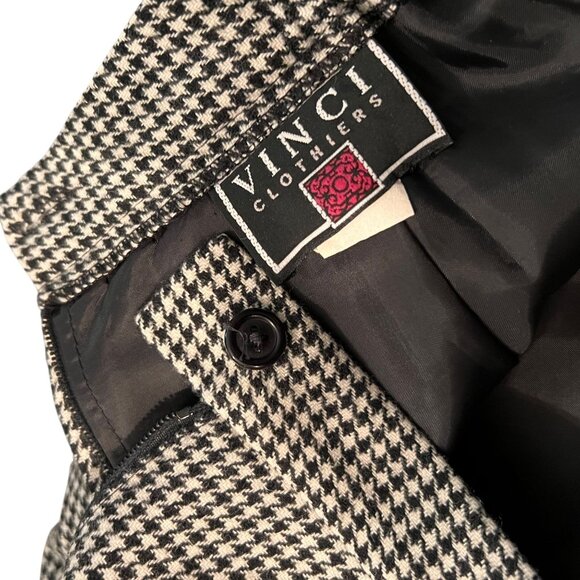 Vtg Vinci Black White Houndstooth Pencil Skirt Wool Back Slit Size 12 Pockets - Picture 4 of 13